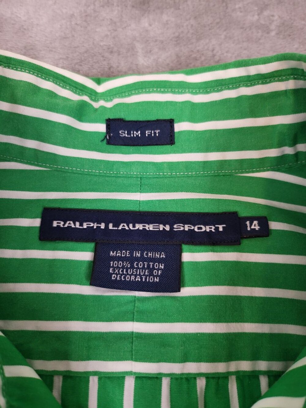Ralph Lauren Sport Green White Striped Slim Fit Button Down Shirt Size 14 - Picture 5 of 5